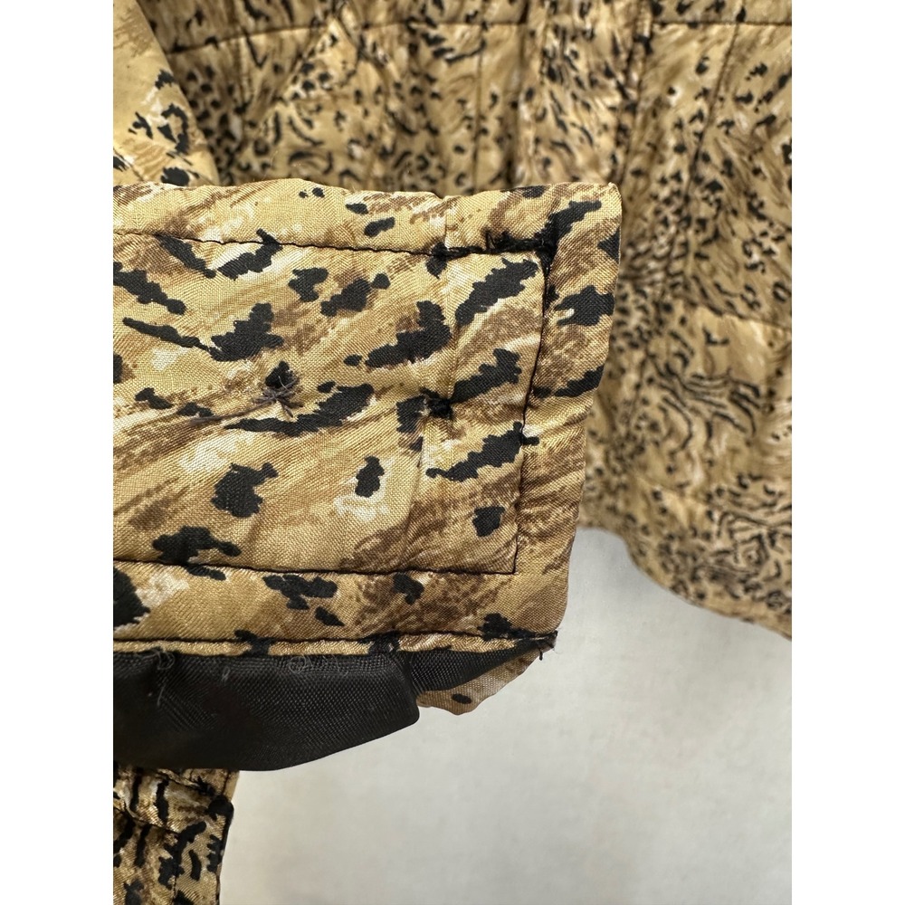 Clio Vintage 90s Quilted Jacket Medium Tan Vintage Animal Print Silk Puffer Coat - Picture 7 of 16